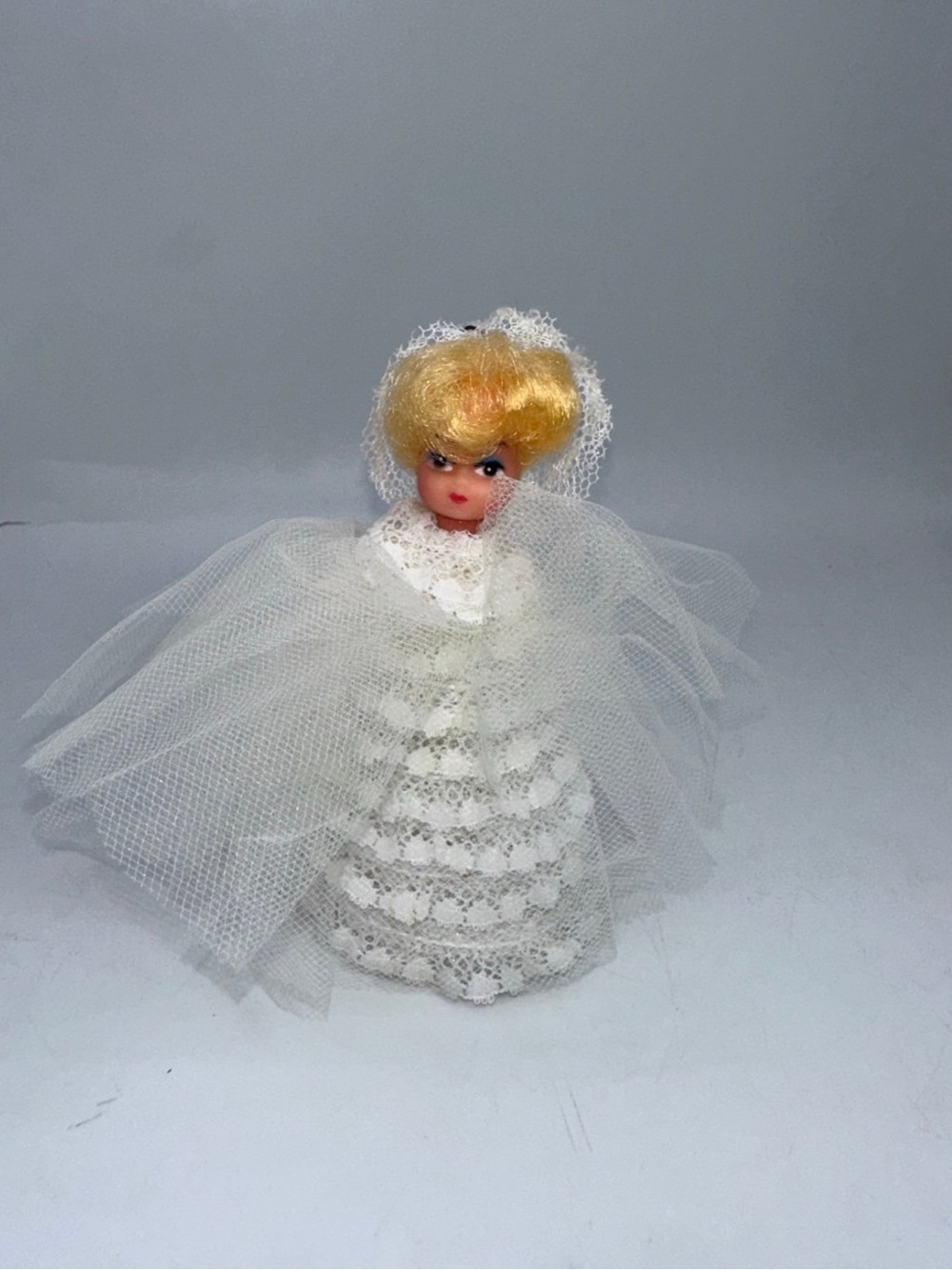 Vintage Bride Doll Angel Rubber Face Handmade Made Ornament 5" Kitsch